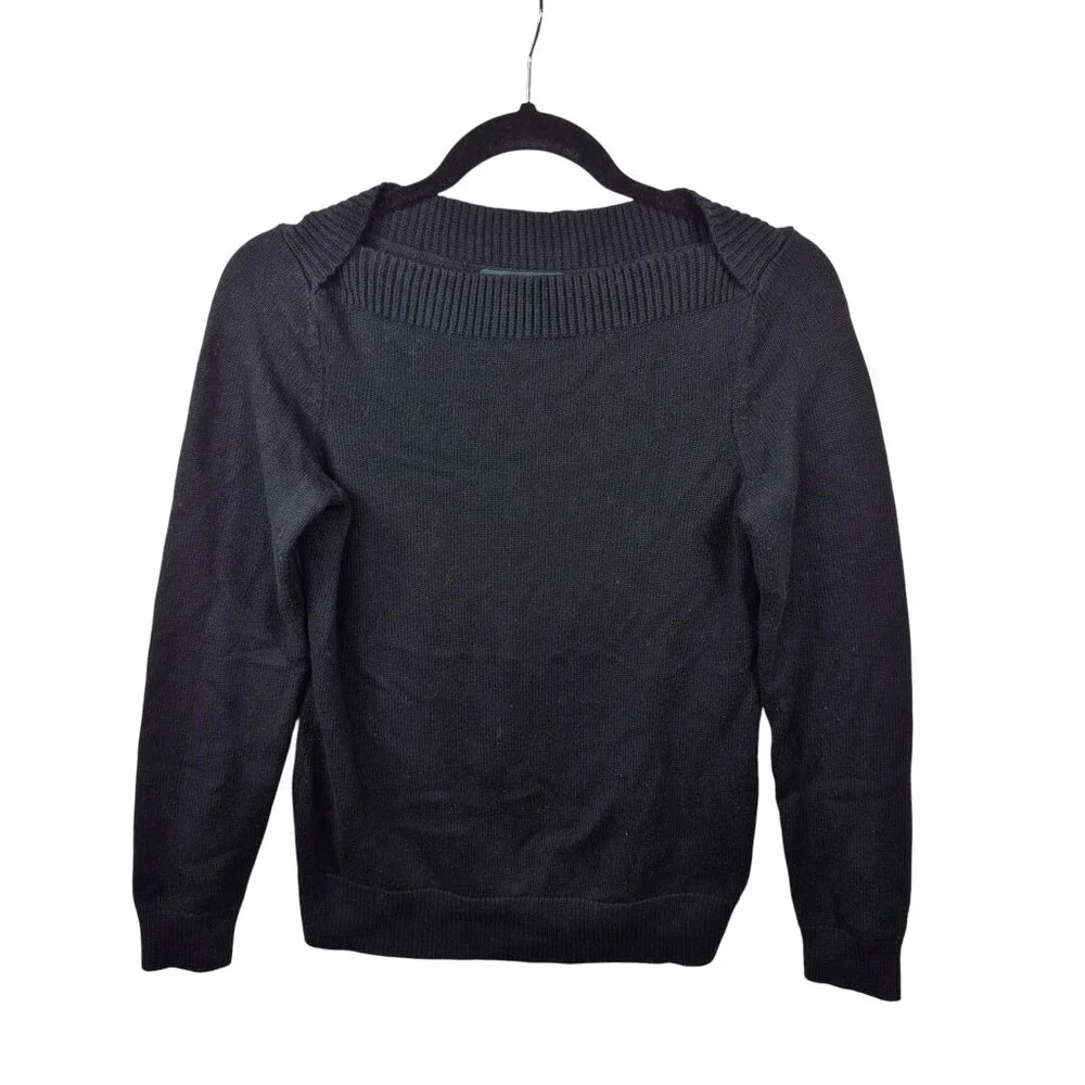 Lauren Ralph Lauren Womens Sweater Size S Black Boat Neck Knit Top Old Money - Picture 1 of 7